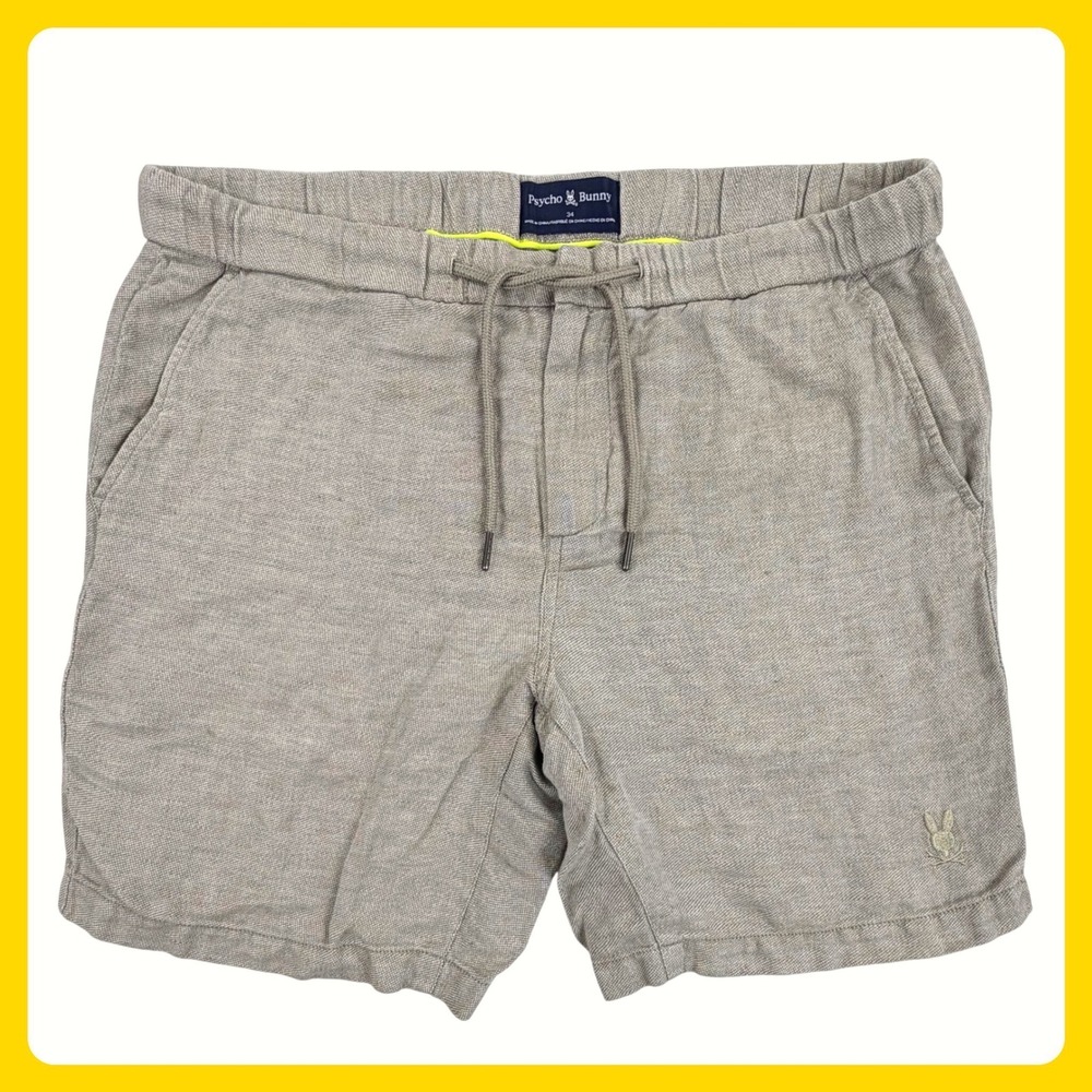 Psycho Bunny Linen Blend Shorts Men 34 Tan Cotton Drawstring B6R474C200